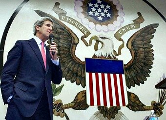 Secretary of State John Kerry delivered a speech to foreign service personnel at the US Embassy in Tokyo on Monday