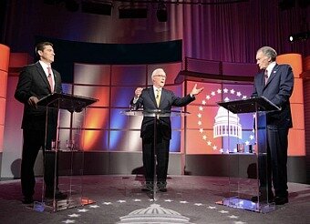 Republican Gabriel Gomez, left, and Democrat Ed Markey, right, faced for the final time in Tuesday night's debate, moderated by veteran Boston news anchor R.D. Sahl.