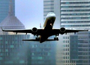 A jet takes off from Boston's Logan Airport in March 2013